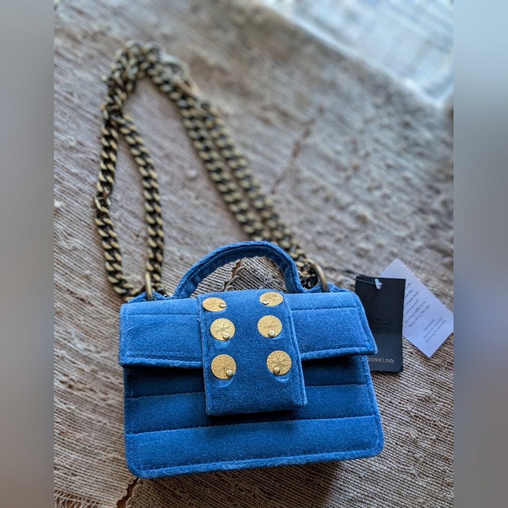 Kooreloo Velvet Shoulder Bag in Blue NWT